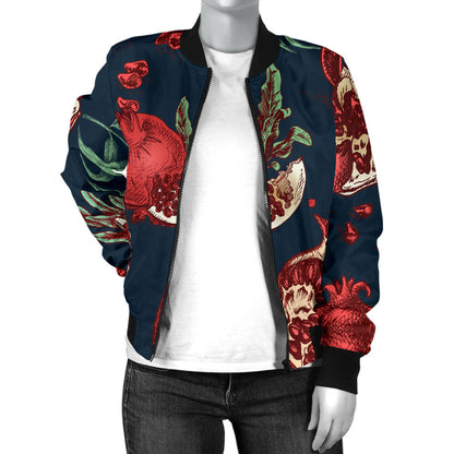 Pomegranate Pattern Print Design PG04 Women Bomber Jacket