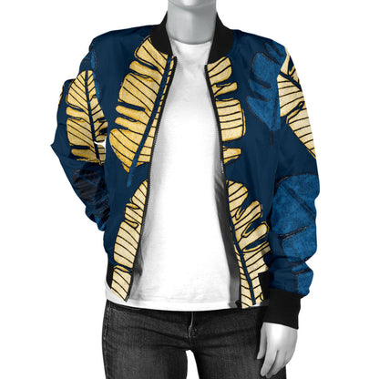 Banana Leaf Pattern Print Design BL09 Women Bomber Jacket