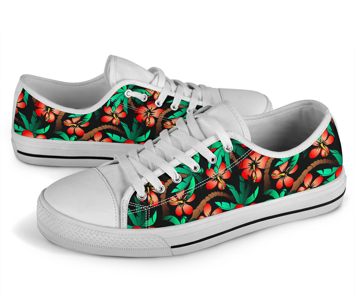 Hawaiian Themed Pattern Print Design H022 White Bottom Low Top Shoes