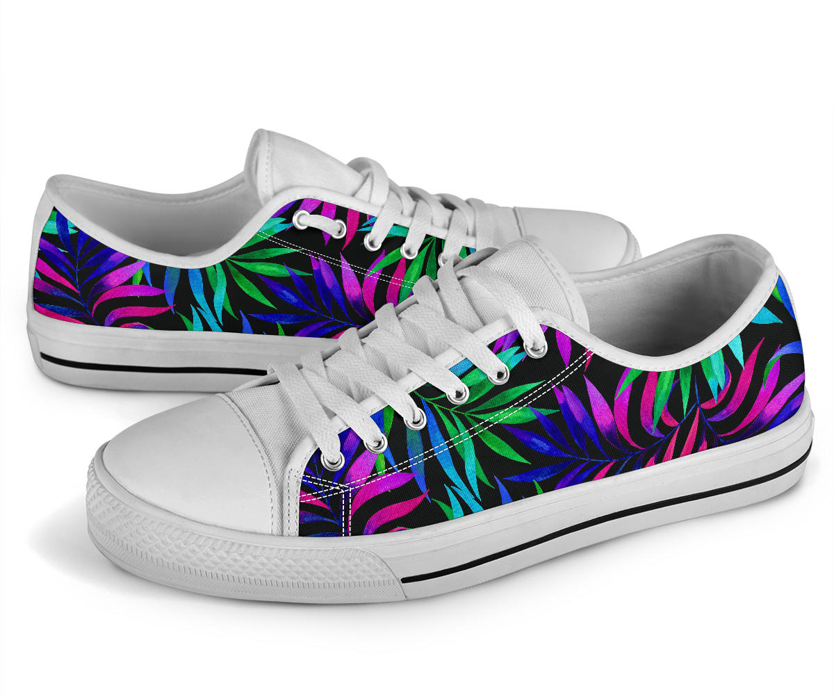 Tropical Flower Pattern Print Design TF010 White Bottom Low Top Shoes