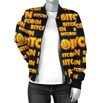 Bitcoin Pattern Print Design DO03 Women Bomber Jacket
