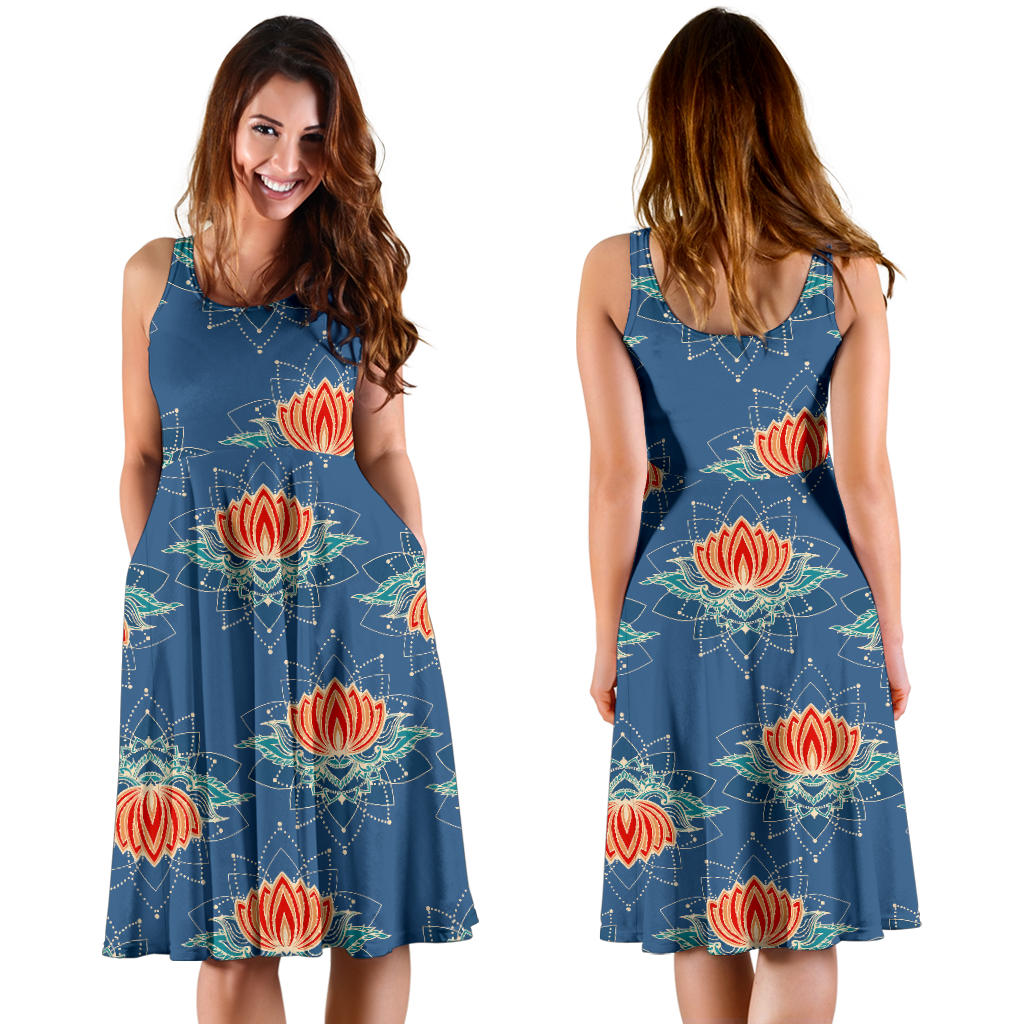 lotus Boho Pattern Print Design LO07 Midi Dress