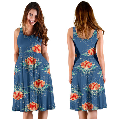 lotus Boho Pattern Print Design LO07 Midi Dress