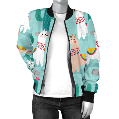 Llama Cactus Pattern Print Design 08 Women's Bomber Jacket