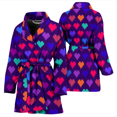 Heart Pixel Pattern Print Design HE03 Women Bathrobe