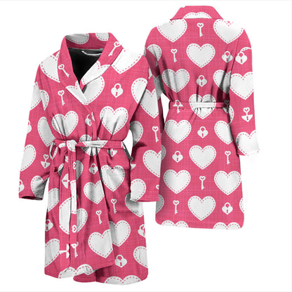 Heart Key Pattern Print Design HE09 Men Bathrobe