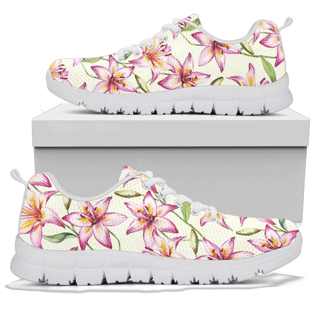 Lily Pattern Print Design LY011 Sneakers White Bottom Shoes