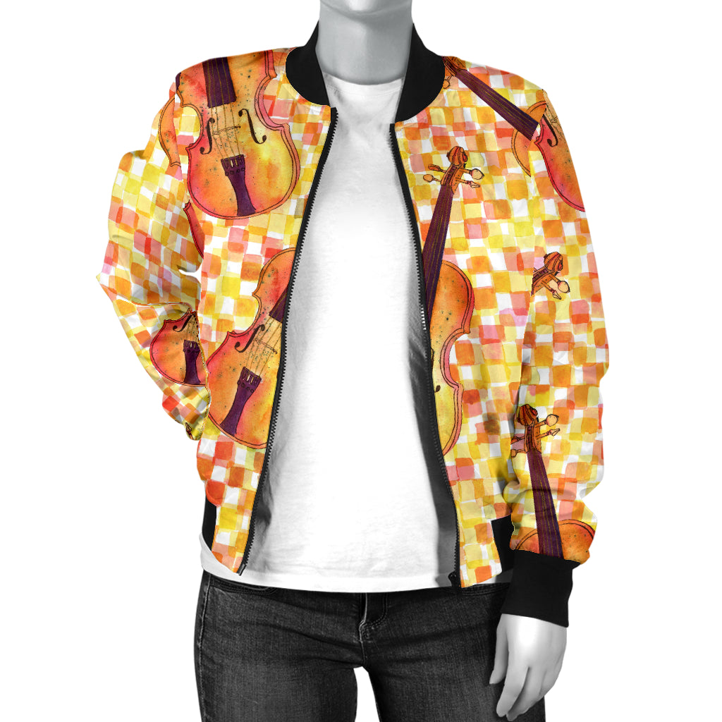 Violin Pattern Print Design 03 Women's Bomber Jacket
