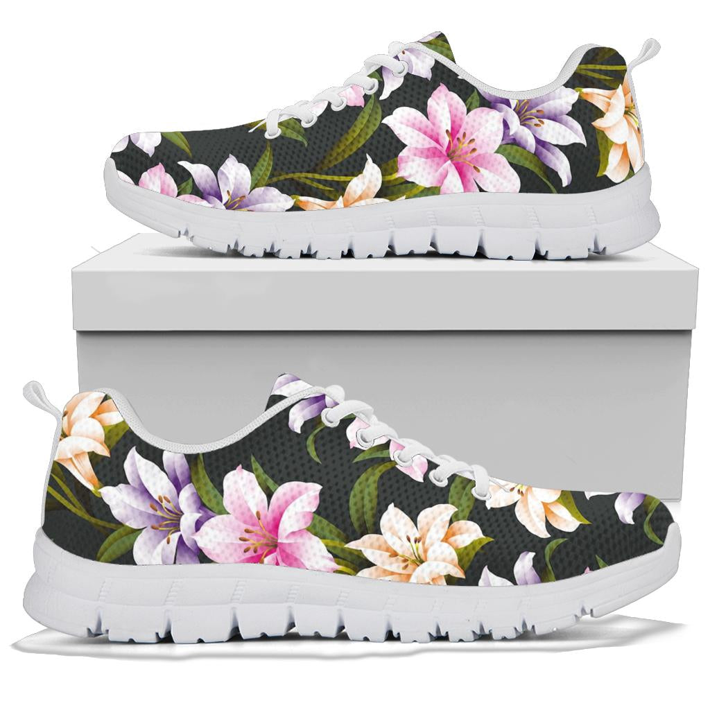 Lily Pattern Print Design LY01 Sneakers White Bottom Shoes