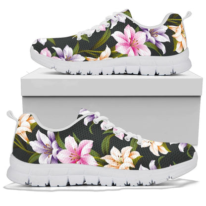 Lily Pattern Print Design LY01 Sneakers White Bottom Shoes