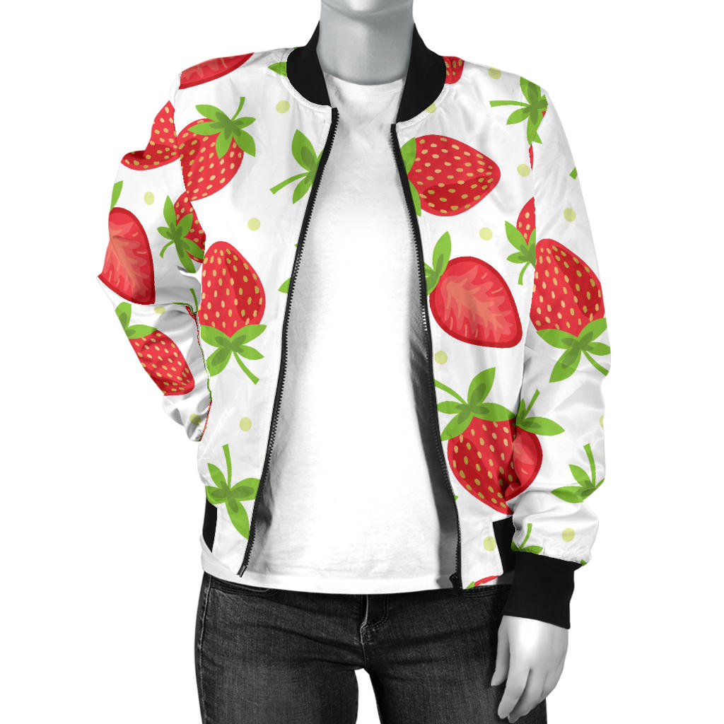 Strawberry Pattern Print Design SB07 Women Bomber Jacket