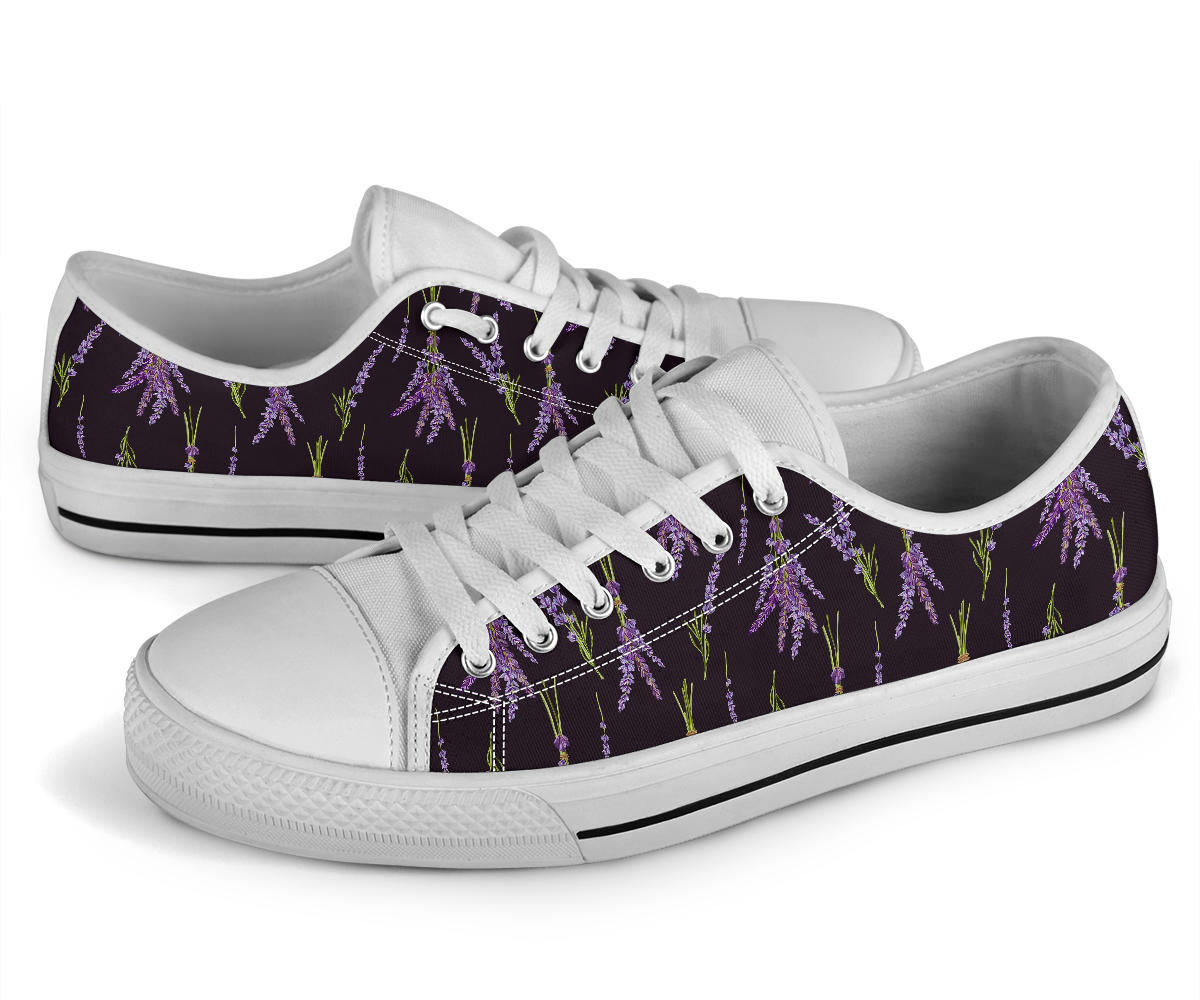 Lavender Pattern Print Design LV05 White Bottom Low Top Shoes