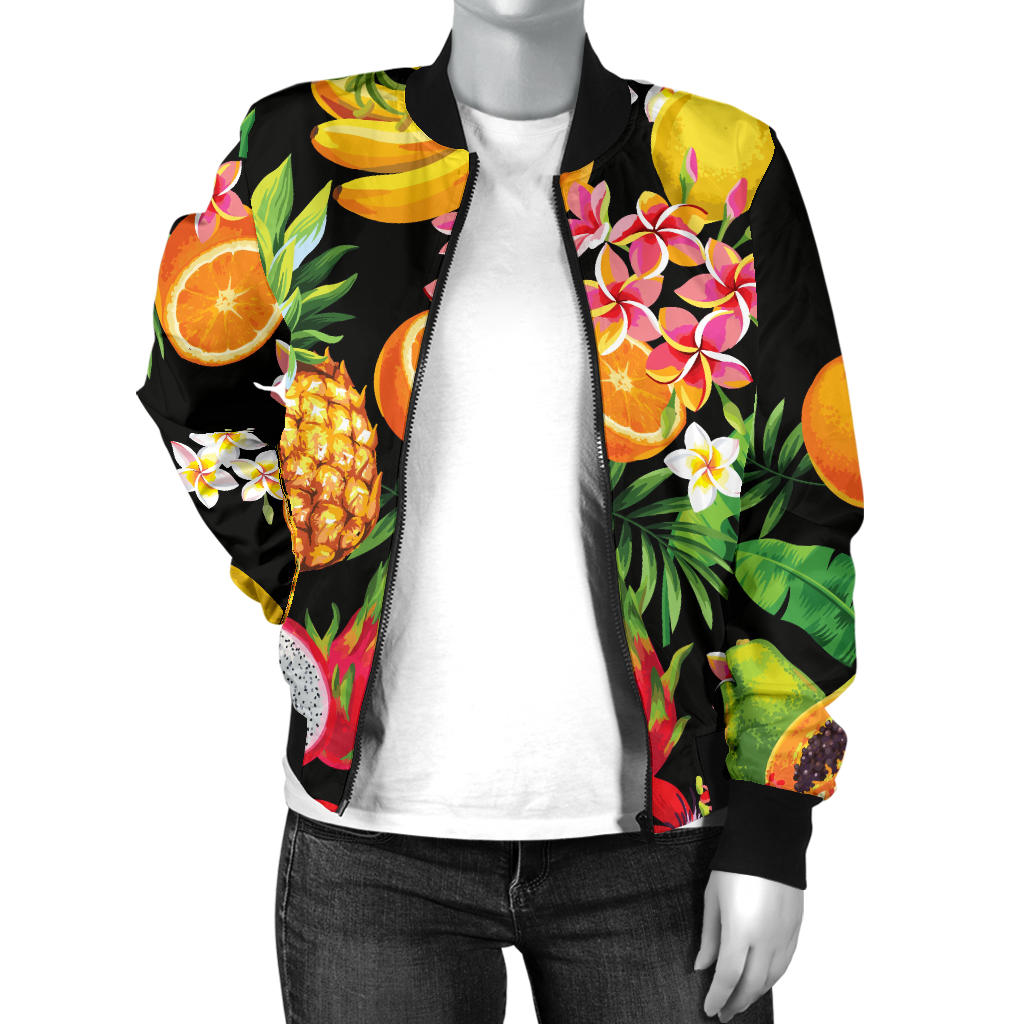 Tropical Fruits Pattern Print Design TF02 Women Bomber Jacket