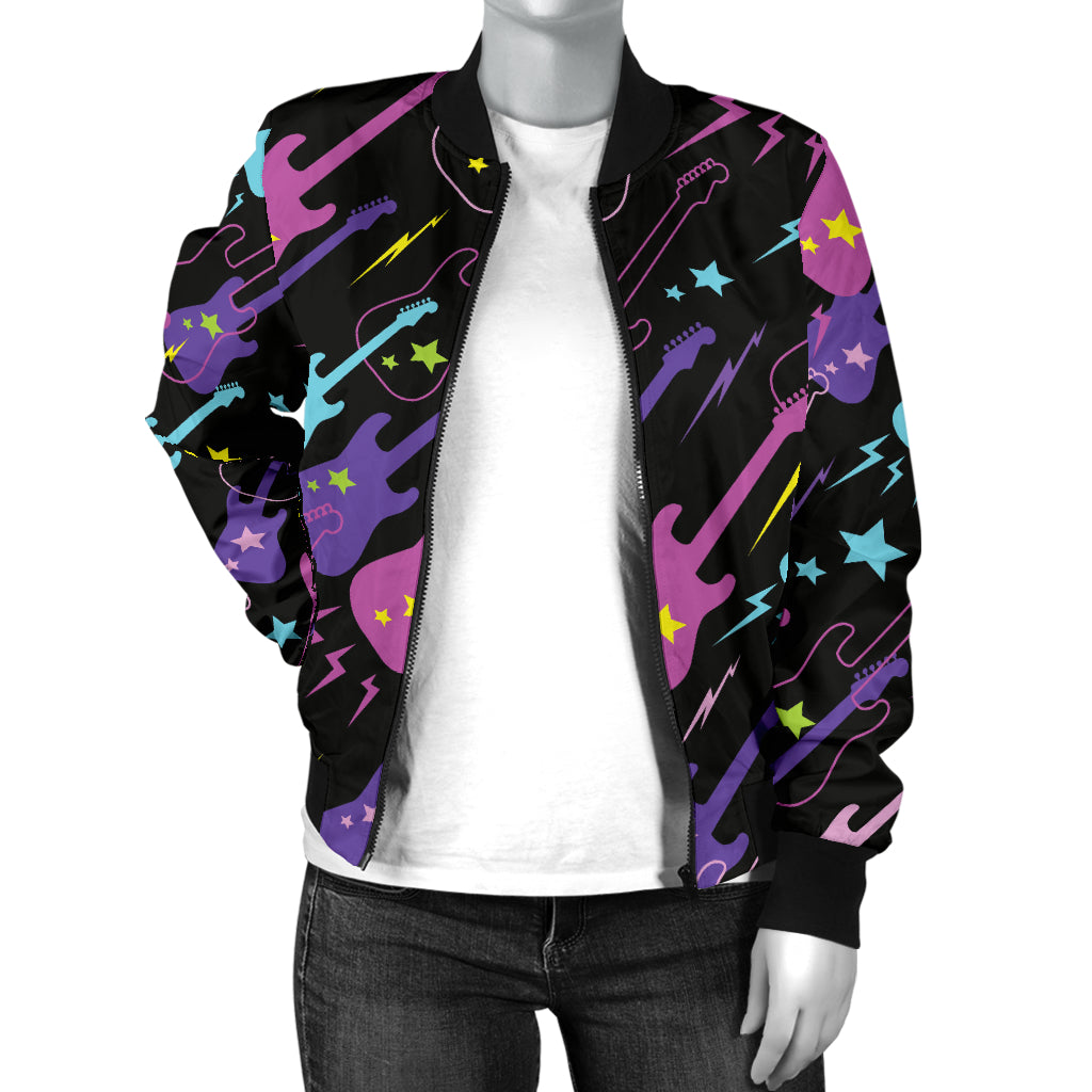 Electric Guitar Pattern Print Design 02 Women's Bomber Jacket