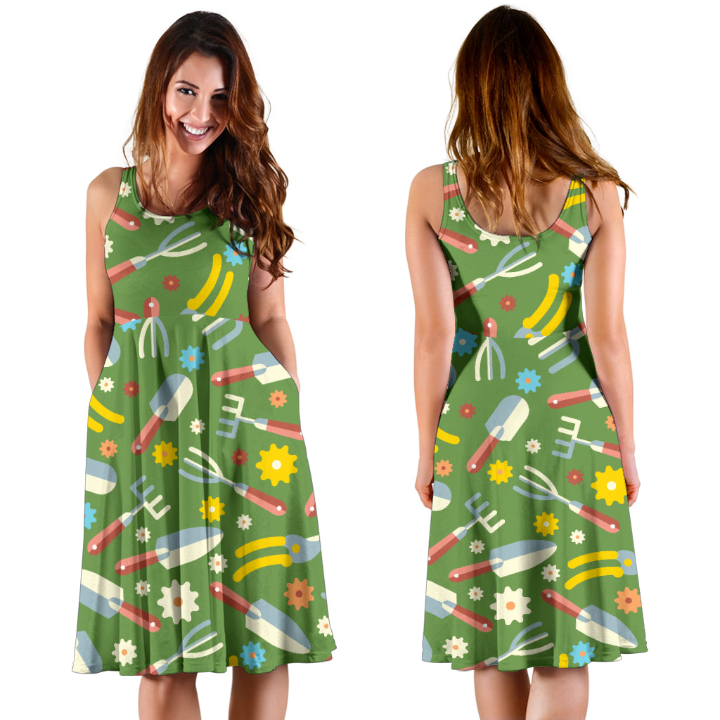 Gardening Pattern Print Design G06 Midi Dress