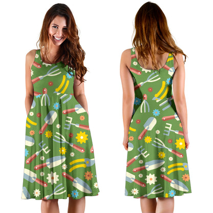 Gardening Pattern Print Design G06 Midi Dress