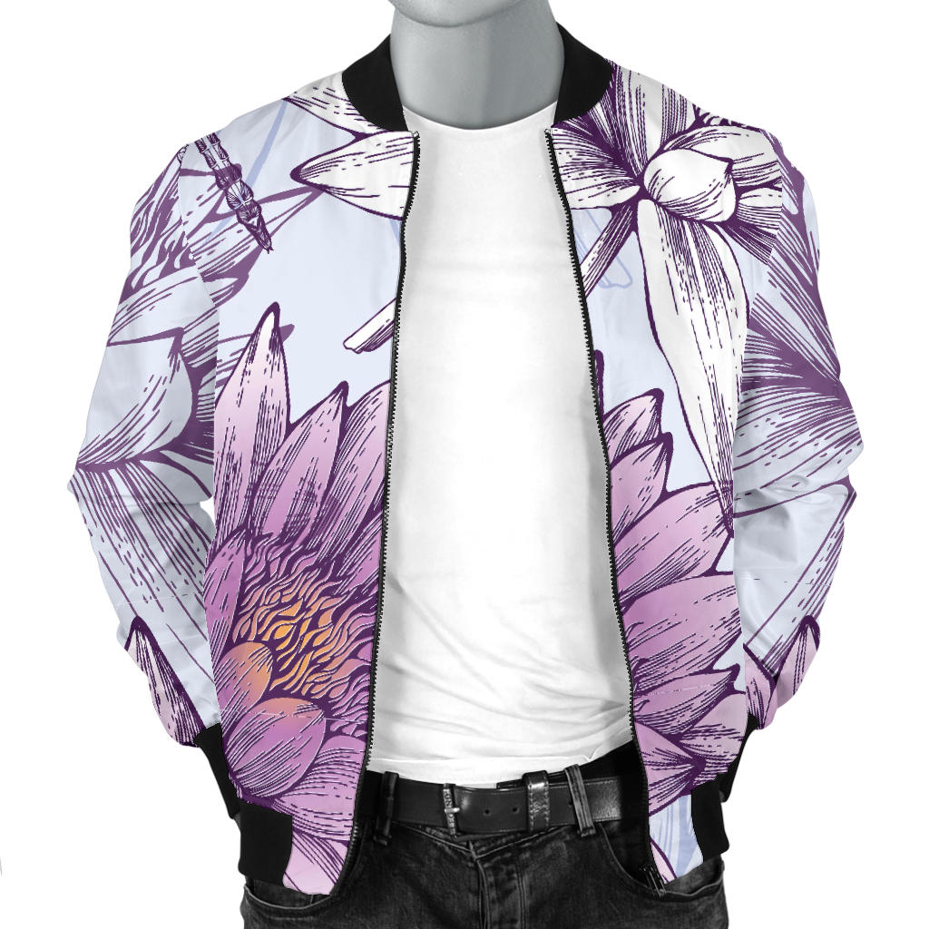 Water Lily Pattern Print Design WL01 Men Bomber Jacket