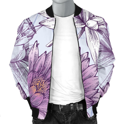 Water Lily Pattern Print Design WL01 Men Bomber Jacket