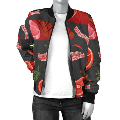 Meat Pattern Print Design 03 Women's Bomber Jacket