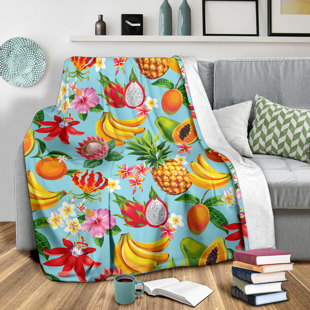 Tropical Fruits Pattern Print Design TF01 Fleece Blanket