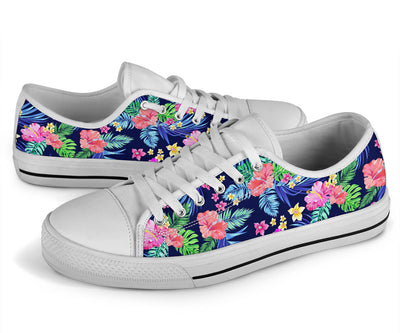 Neon Hibiscus Pattern Print Design HB016 White Bottom Low Top Shoes