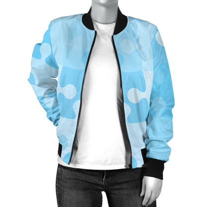 Puzzle Blue Pattern Print Design A04 Women's Bomber Jacket