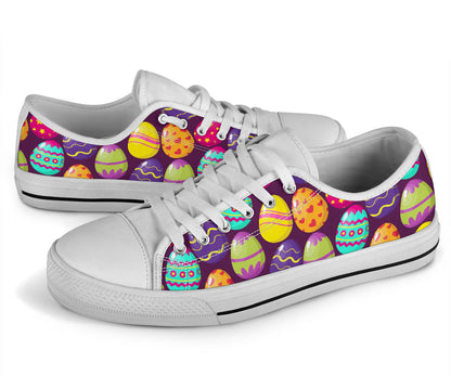 Easter Eggs Pattern Print Design RB04 White Bottom Low Top Shoes