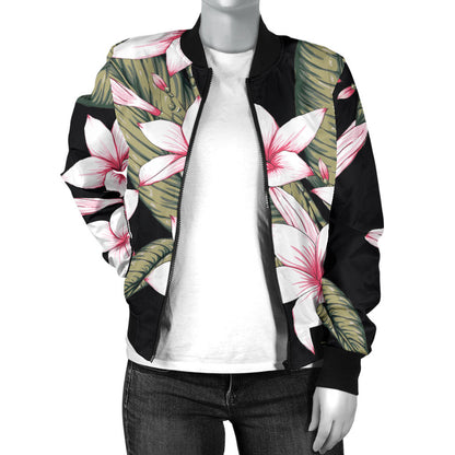 Plumeria Pattern Print Design PM021 Women Bomber Jacket