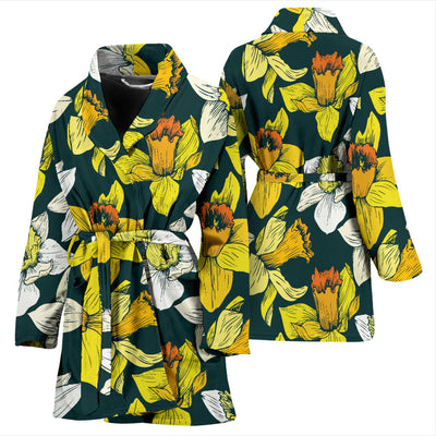 Daffodils Pattern Print Design DF02 Women Bathrobe