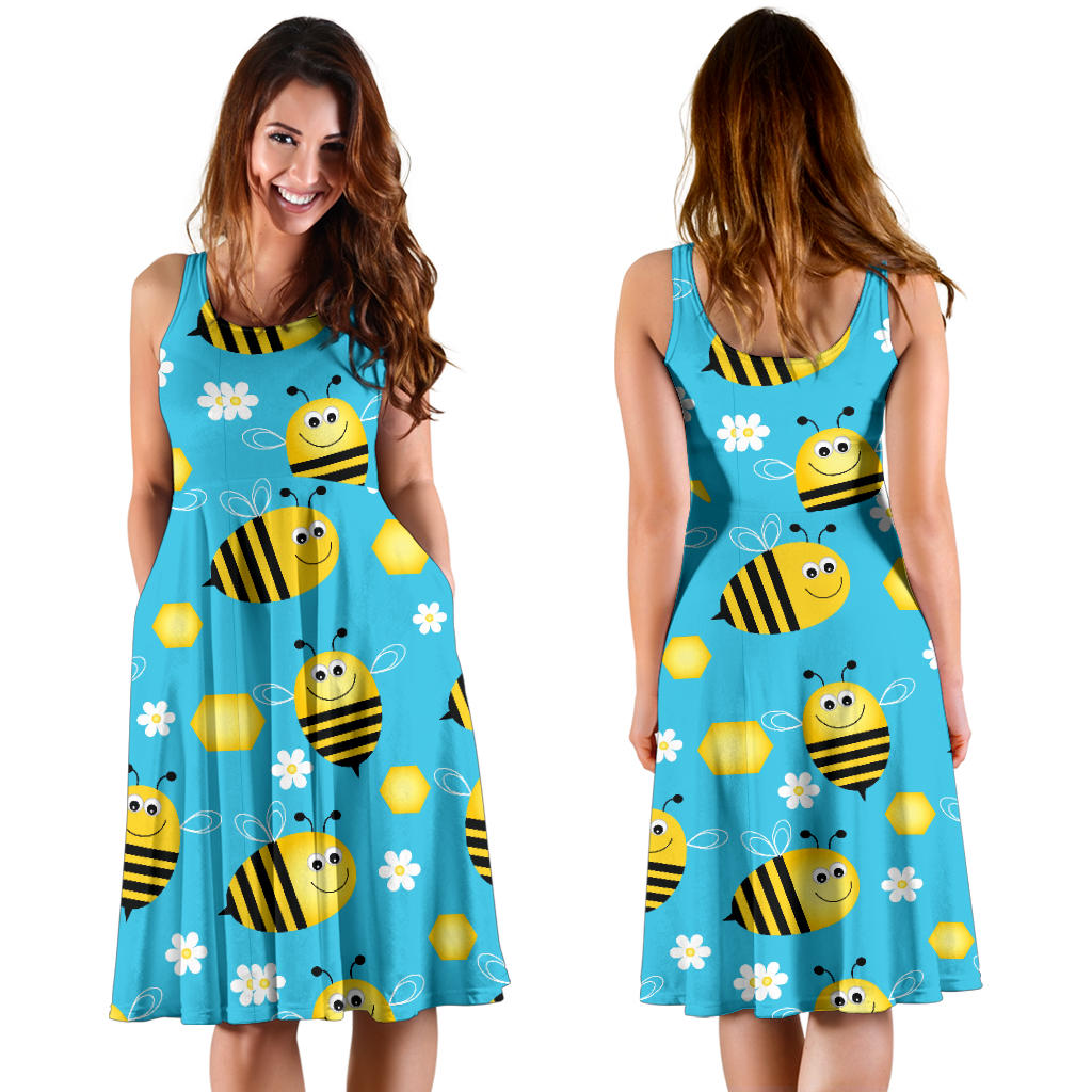 Bee Pattern Print Design BEE06 Midi Dress