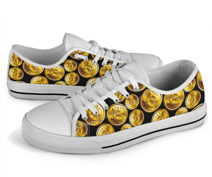 Bitcoin Pattern Print Design DO05 White Bottom Low Top Shoes