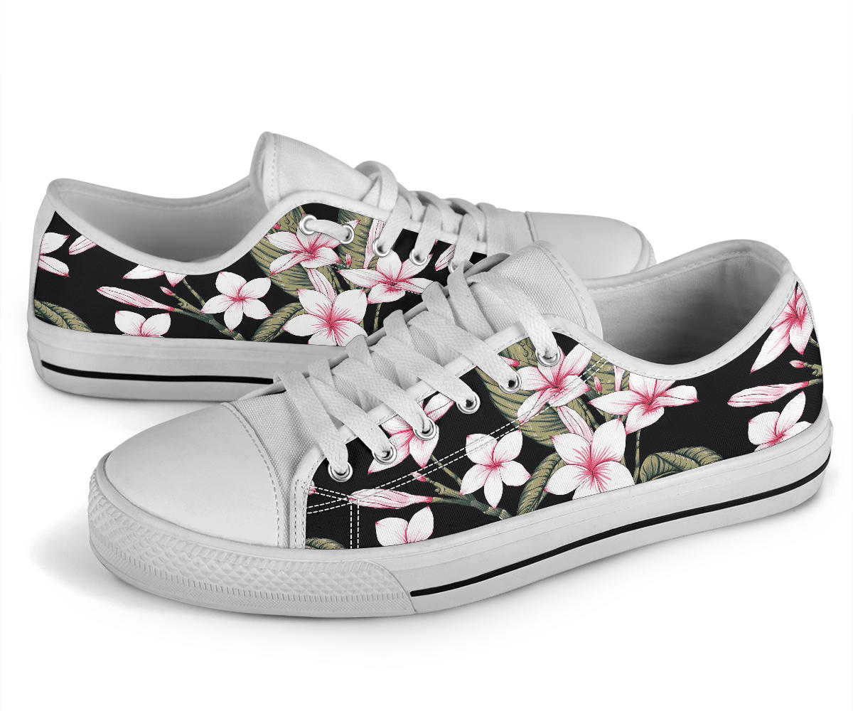 Plumeria Pattern Print Design PM021 White Bottom Low Top Shoes