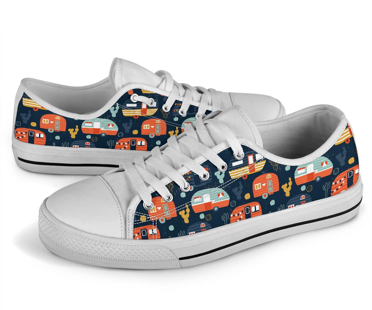 Camper Caravan Print Pattern White Bottom Low Top Shoes