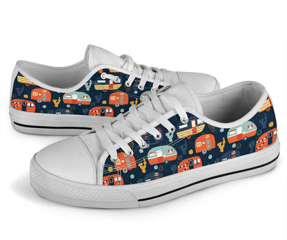Camper Caravan Print Pattern White Bottom Low Top Shoes
