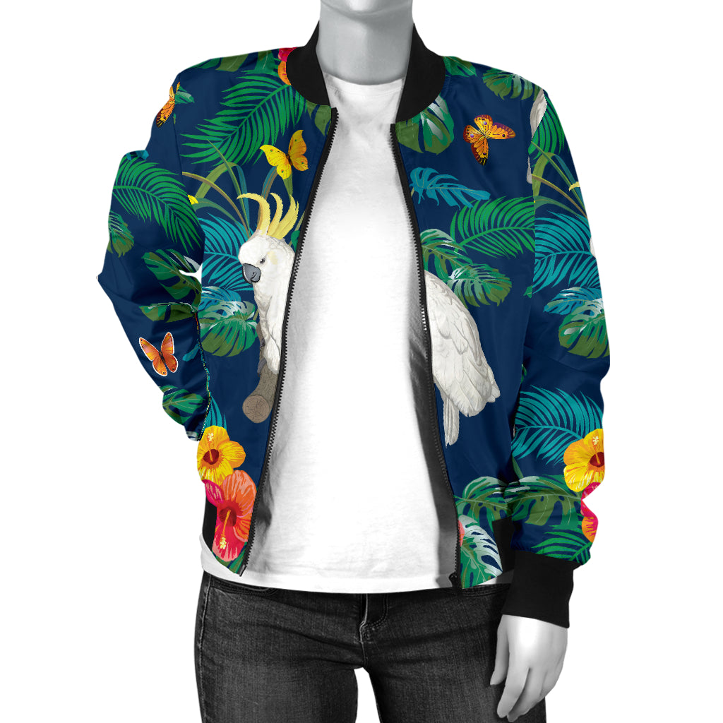 Cockatoo Tropical Pattern Print Design 02 Women's Bomber Jacket
