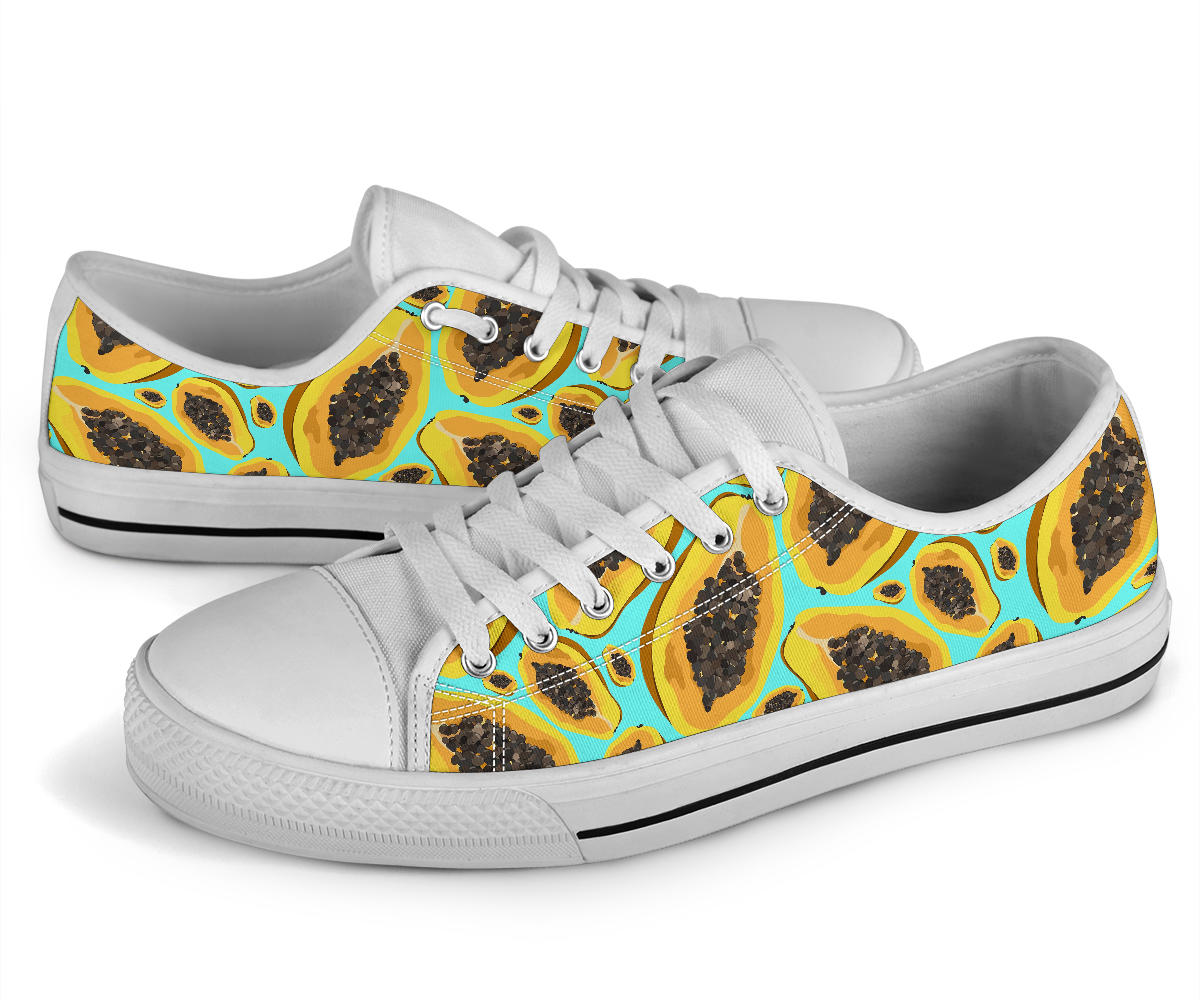 Papaya Pattern Print Design PP03 White Bottom Low Top Shoes