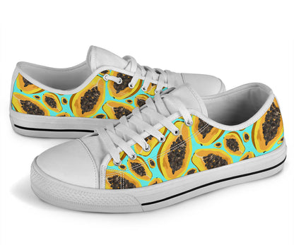 Papaya Pattern Print Design PP03 White Bottom Low Top Shoes