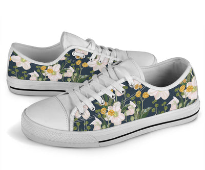 Anemone Pattern Print Design AM04 White Bottom Low Top Shoes