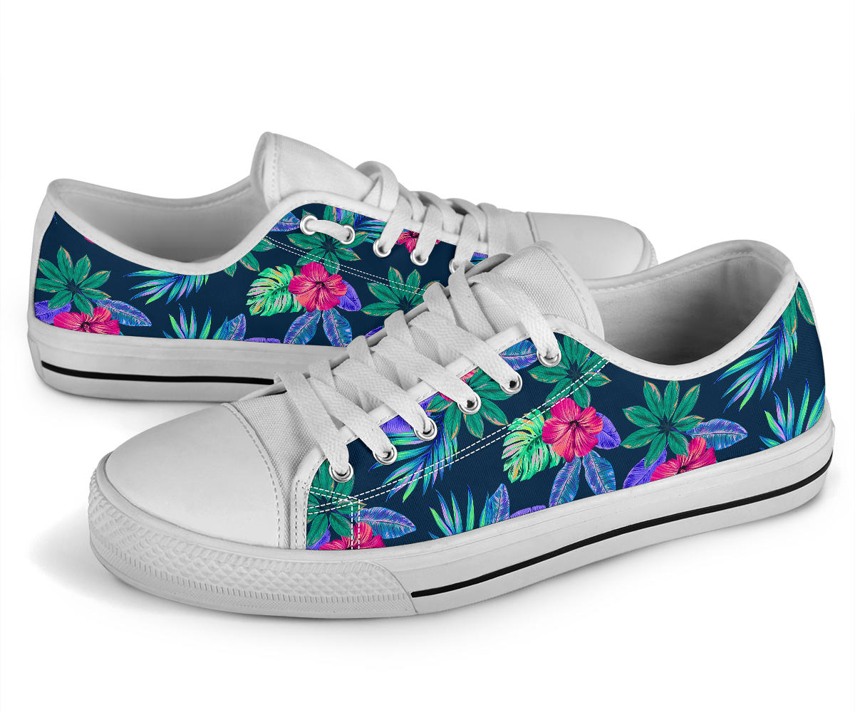 Tropical Flower Pattern Print Design TF09 White Bottom Low Top Shoes