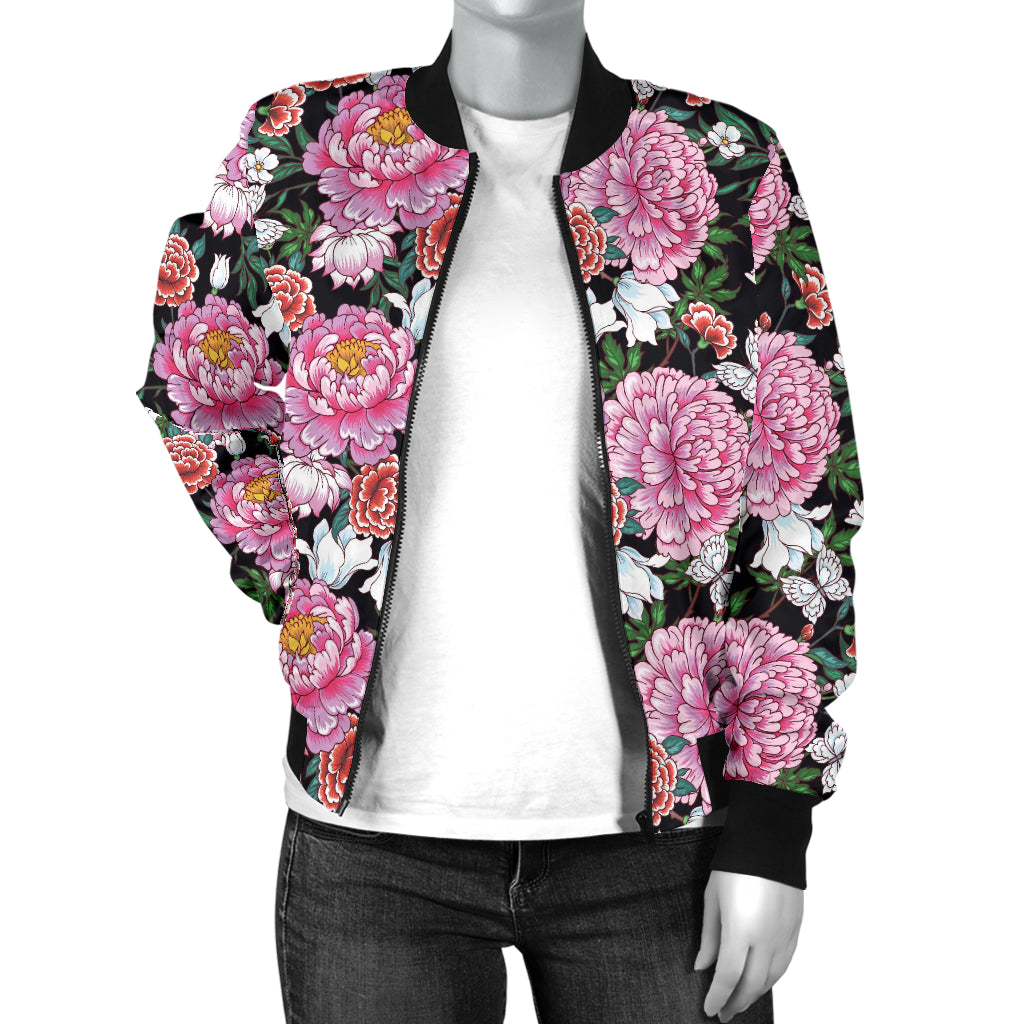 Dahlia Pattern Print Design 02 Women's Bomber Jacket