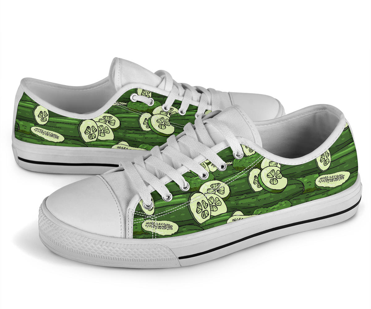 Cucumber Pattern Print Design CC01 White Bottom Low Top Shoes