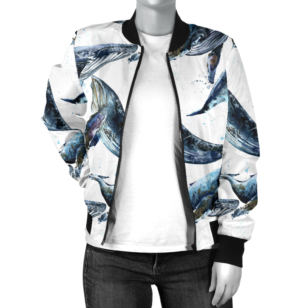 Blue Whale Pattern Print Design 03 Women's Bomber Jacket