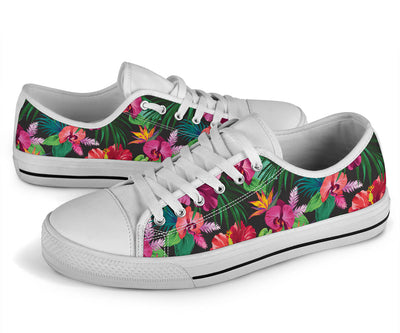 Hawaiian Flower Hibiscus tropical White Bottom Low Top Shoes