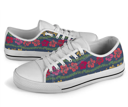Hawaiian Themed Pattern Print Design H018 White Bottom Low Top Shoes