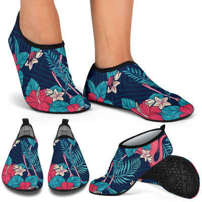 Flamingo Red Hibiscus Pattern Aqua Water Shoes