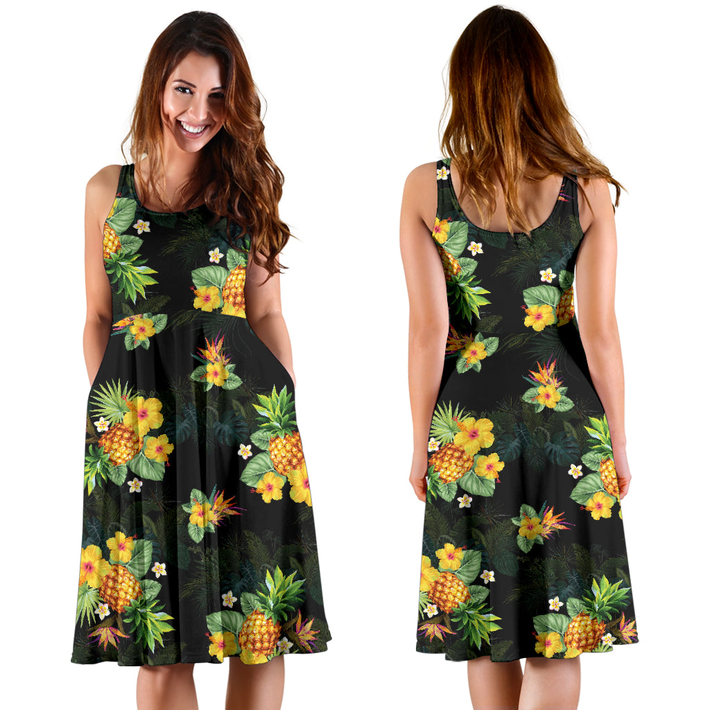 Pineapple Tropical Flower Print Pattern Midi Dress