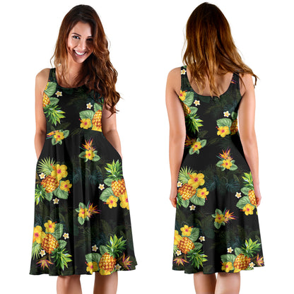 Pineapple Tropical Flower Print Pattern Midi Dress