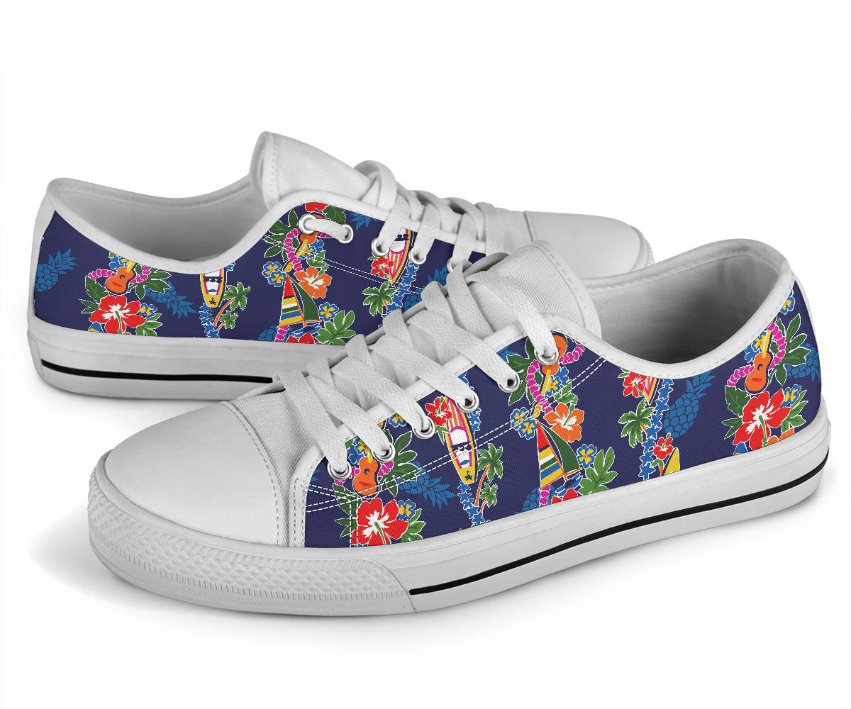 Hawaiian Themed Pattern Print Design H04 White Bottom Low Top Shoes