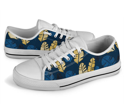 Banana Leaf Pattern Print Design BL09 White Bottom Low Top Shoes