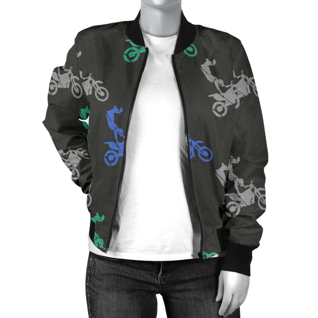 Motocross Pattern Print Design 02 Women's Bomber Jacket